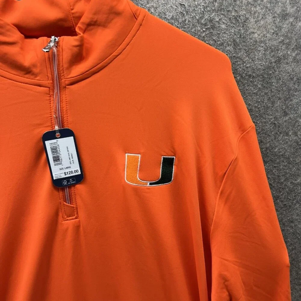 Miami Hurricanes Pullover Mens Large Orange College Golf Johnnie-O Quarter Zip - Picture 6 of 10